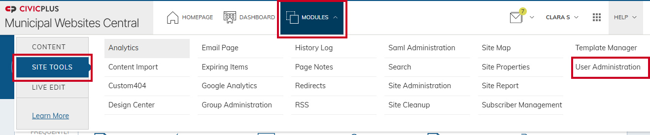 modules - site tools - user admin