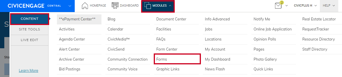 navigate to forms