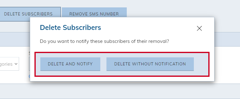 A deletion confirmation message with two options.