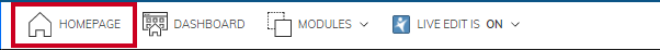 Homepage button on the Admin User menu bar.