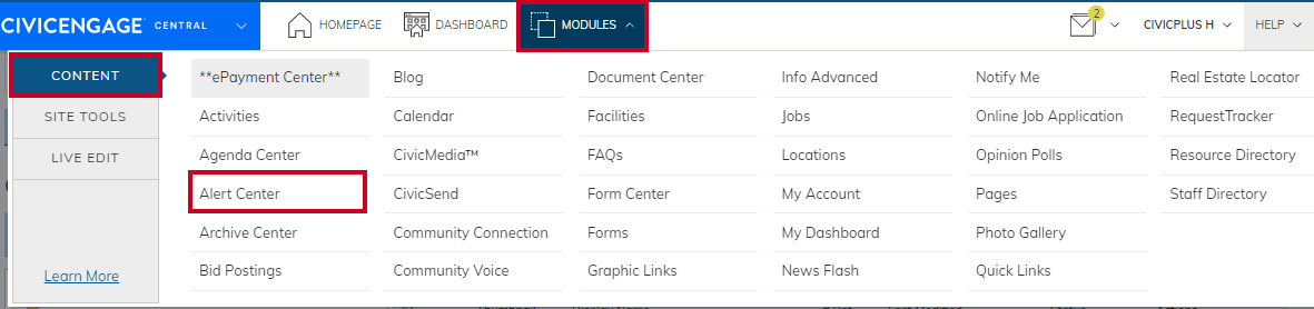 Navigate to Alert Center