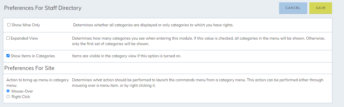 preferences for staff directory options