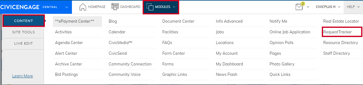 Navigate to the RequestTracker module