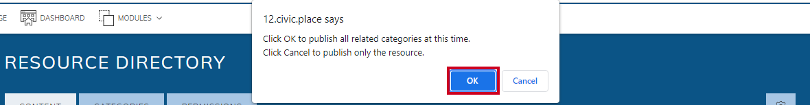 confirm publish pop up