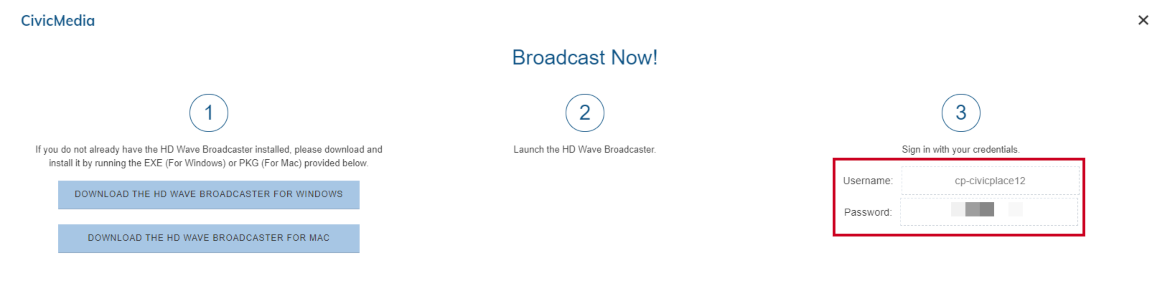 broadcast now credentials
