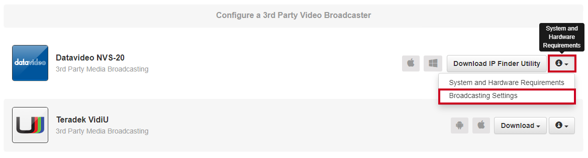 broadcast settings