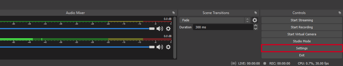 obs settings button