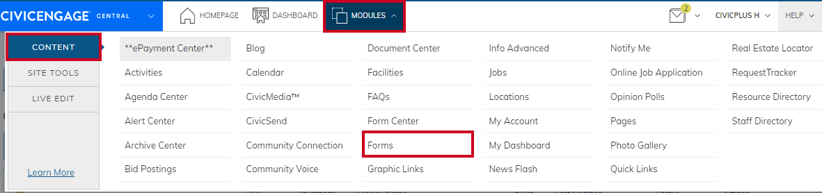 Navigate to Forms