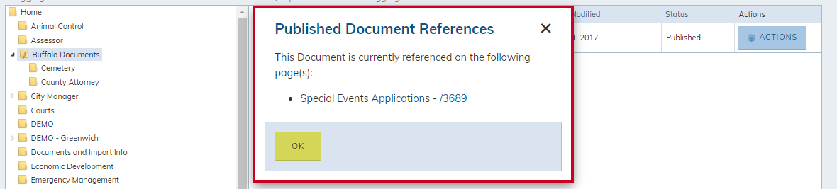 published document references pop-up