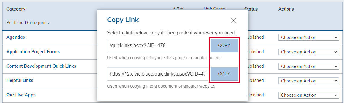 copy buttons