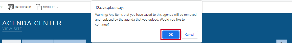 warning pop-up confirmation