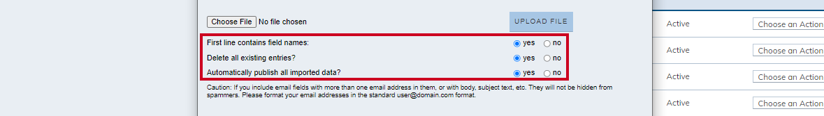 Web Central Resource Directory Import Items yes or no questions.