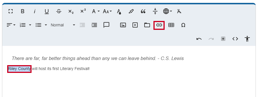 When selected, the Link tool can add a link to the text.