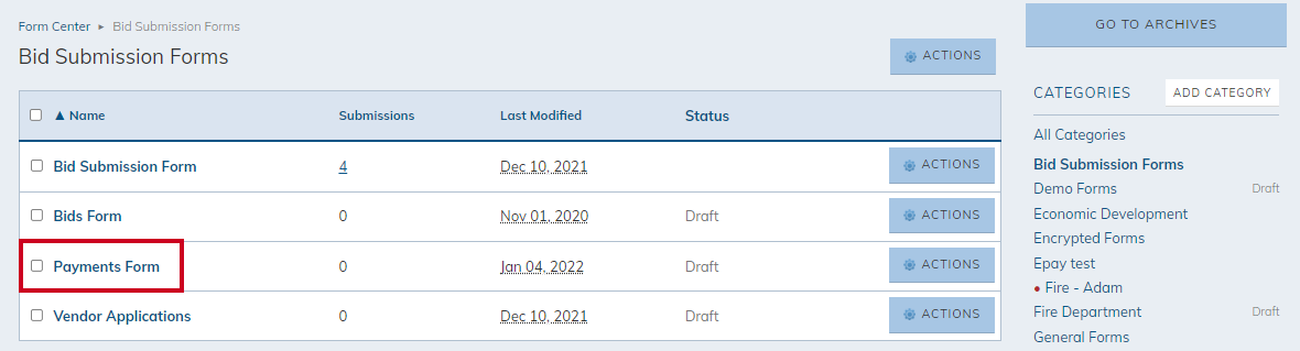 The new form in the list of forms.