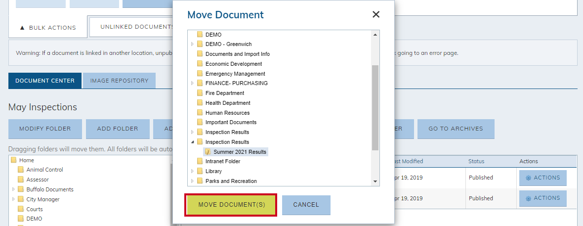 moves documents button