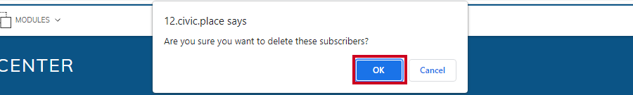 subscriber deletion confirmation pop-up