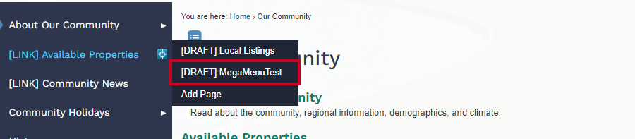 Review updated left navigation with changes.