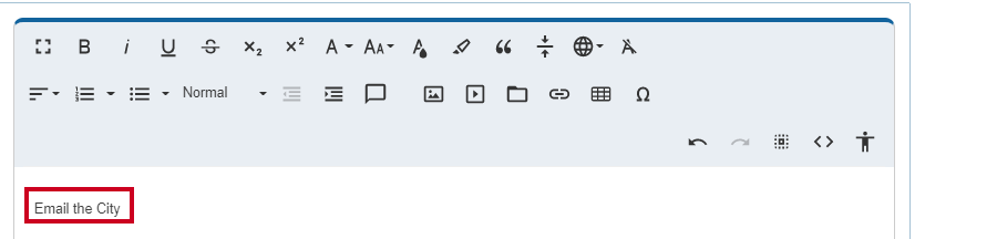 Web Central Editor Widget Select Link Text for Email Hyperlink.