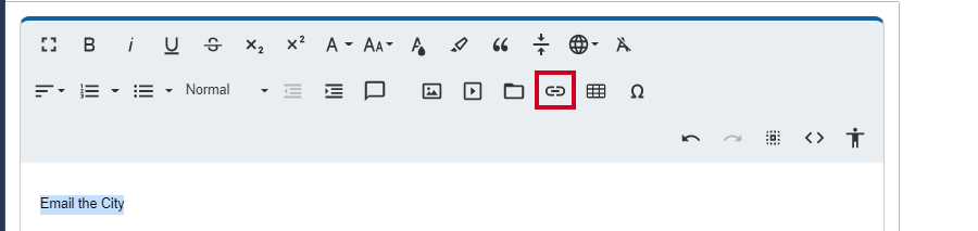 Web Central Editor Widget Toolbar Insert Hyperlink Button.