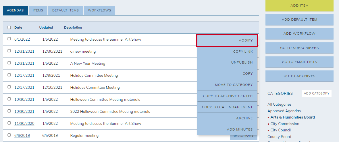 action button menu modify