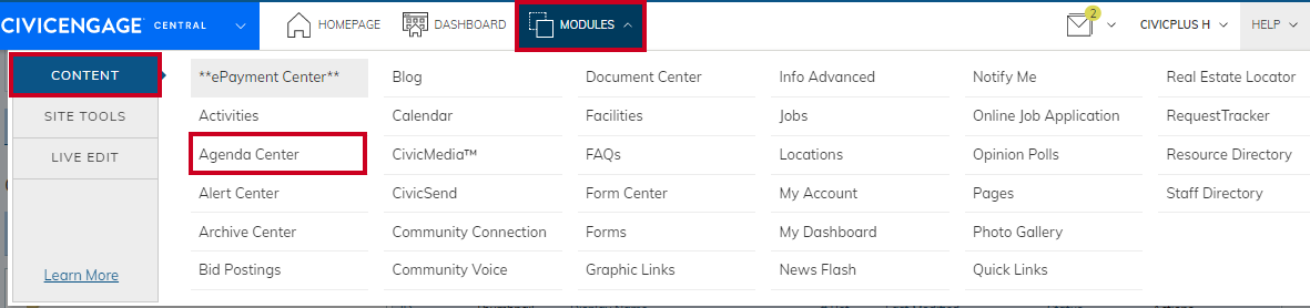 Navigate to Agenda Center