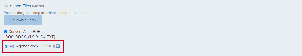 attach a file or x to remove