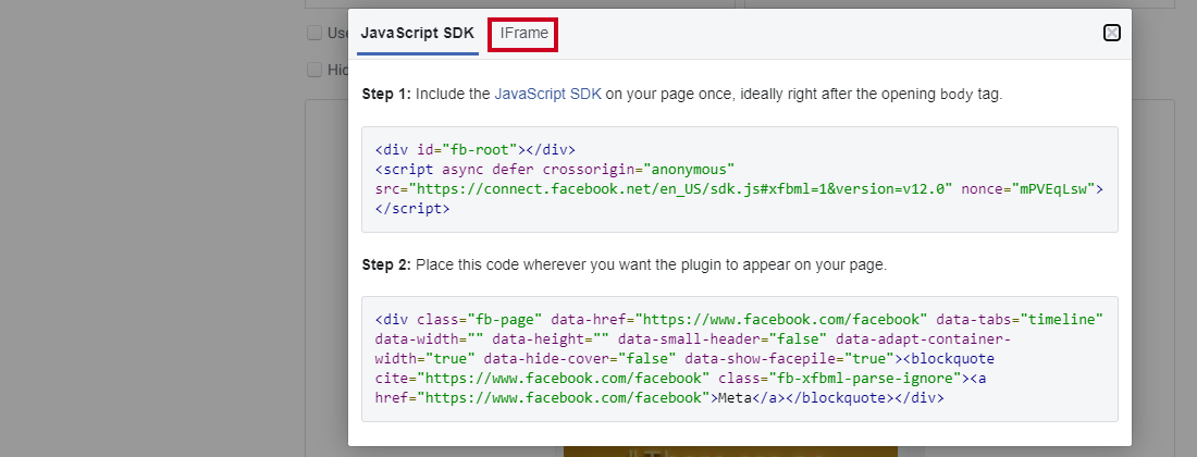 Facebook Page Plugin Generator Iframe tab.