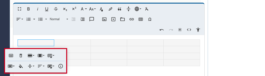 Left clicking any cell in a table that's inserted into an Editor Widget will cause the table menu to appear.