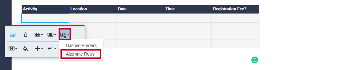 table style alternate rows