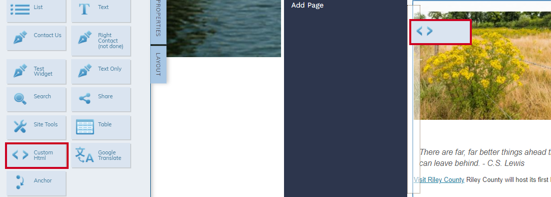 Drag and drop a custom HTML widget onto a page.