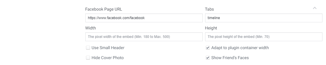 Facebook Page Plugin Generator fields.