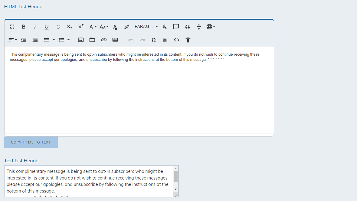 html list header text editor
