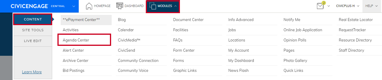 Navigate to agenda center