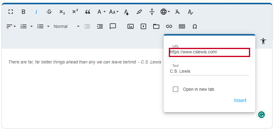 Add the URL you wish to link to in the URL field.