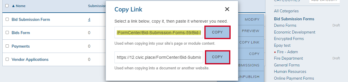 copy options
