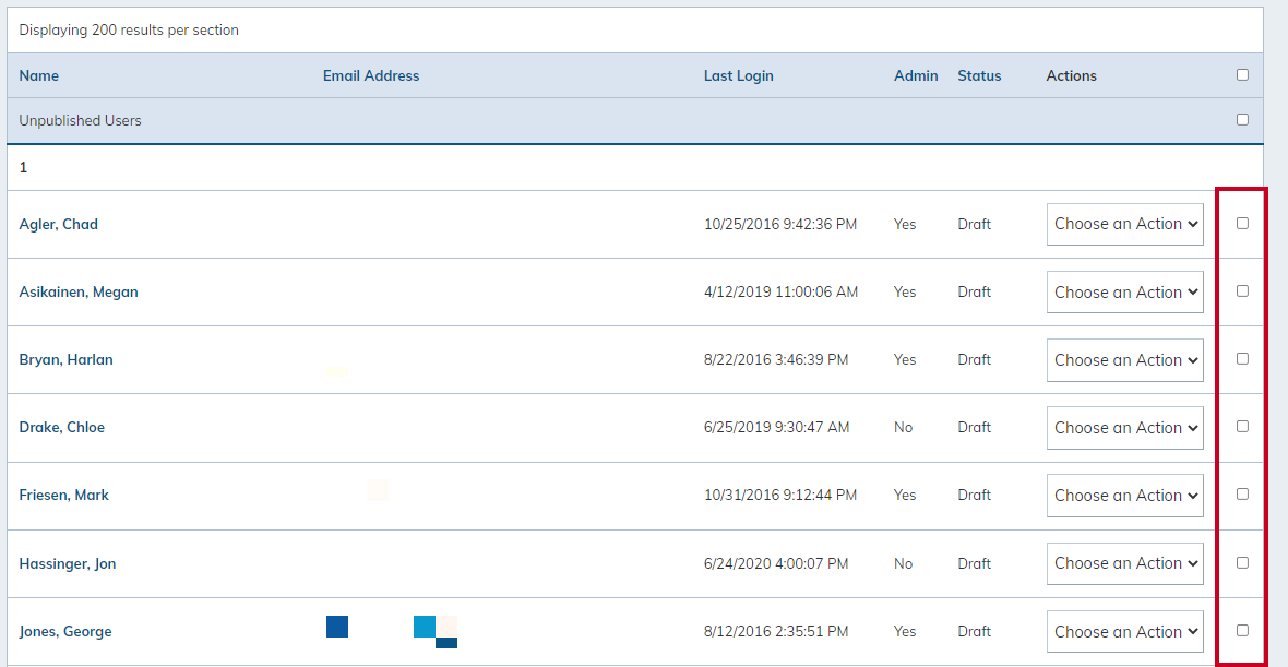 select users by their checkboxes