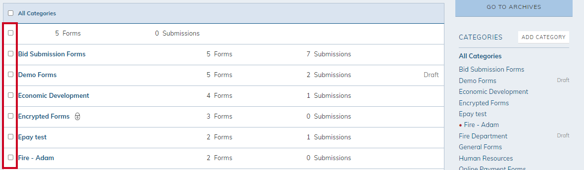 select the categories