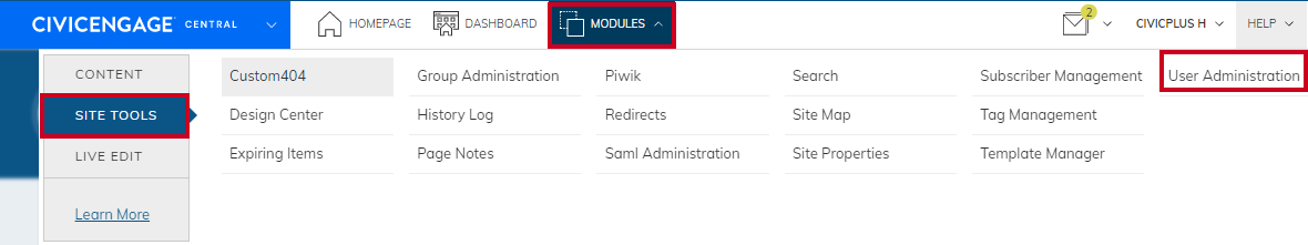 navigate to user administration