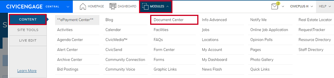 Navigate to document center