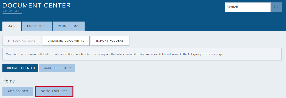 go to archives button
