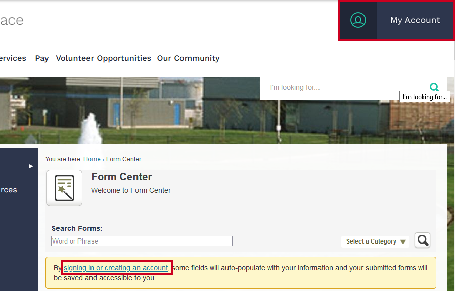 sign in link and the account button
