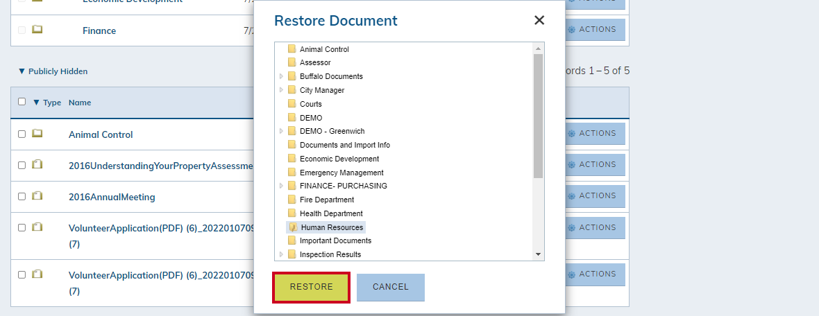 restore button