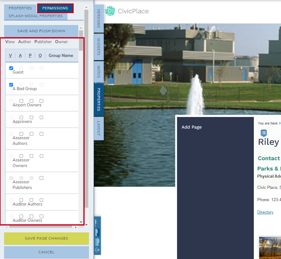 page permissions