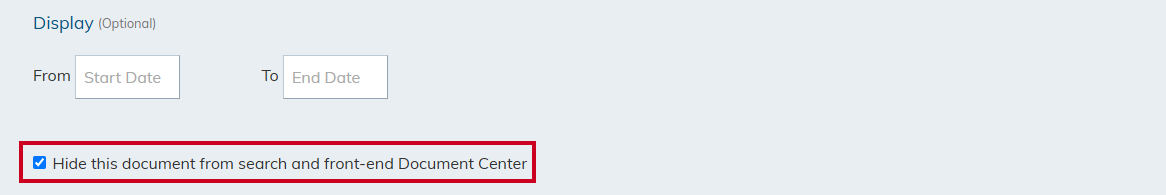 Hide this document from search and front-end document center checkbox.