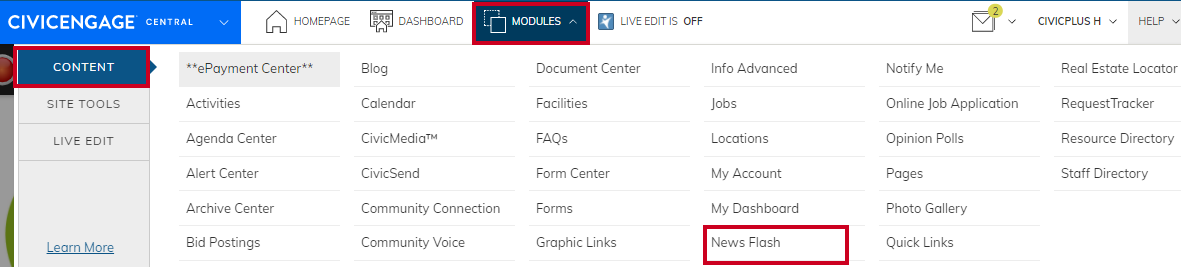 Navigate to news flash