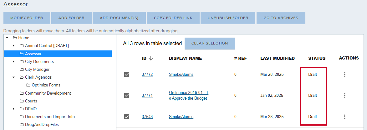 document status column