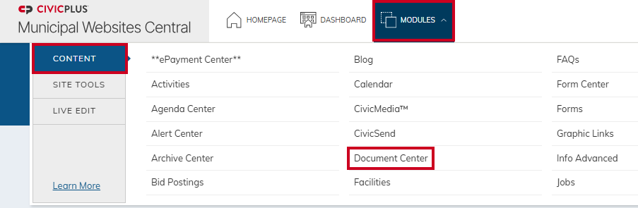 Navigate to document center