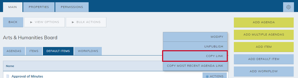 actions, copy link