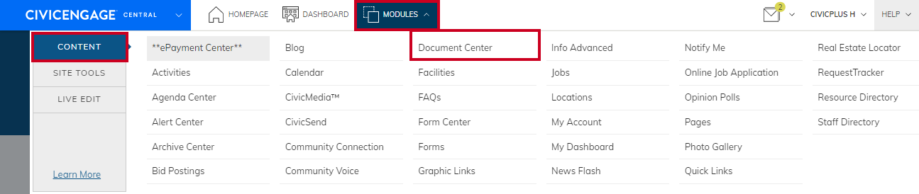 navigate to document center