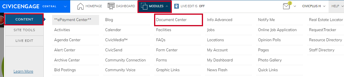 Navigate to document center